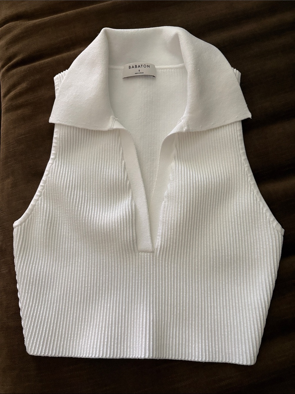 Babaton White Sculpt Ribbed Sleeveless Polo Tank